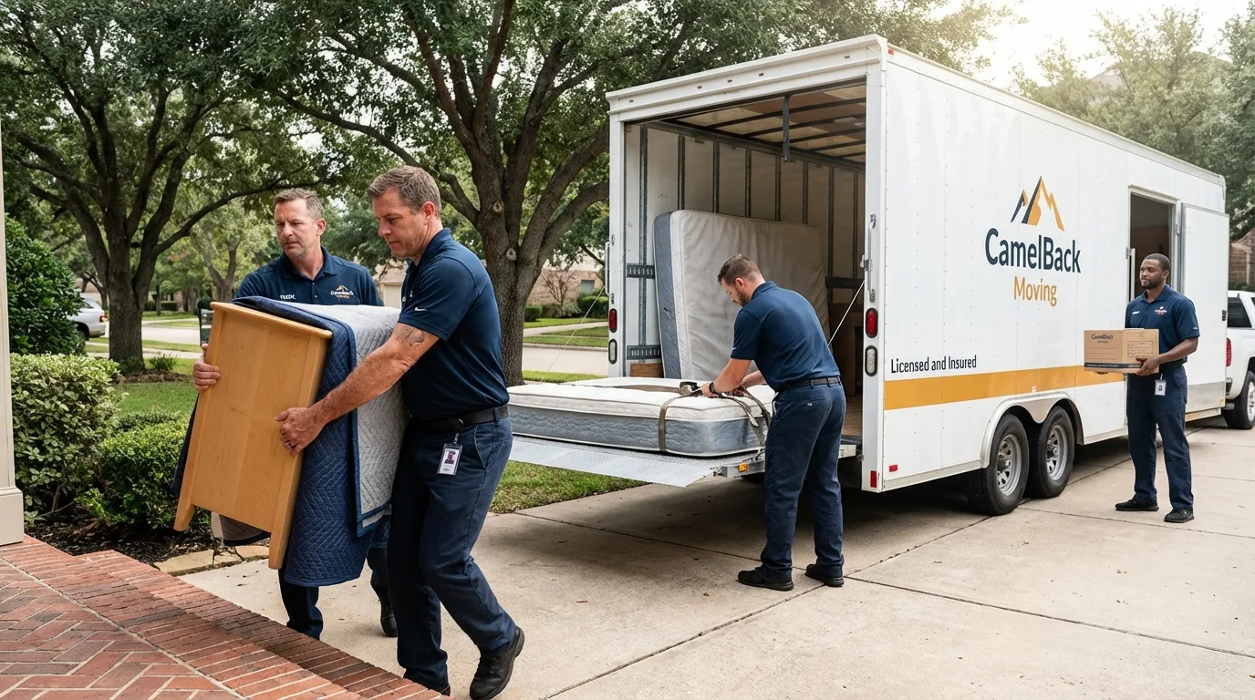 Crew loading residential truck for cross-state move from Burnsville, NC