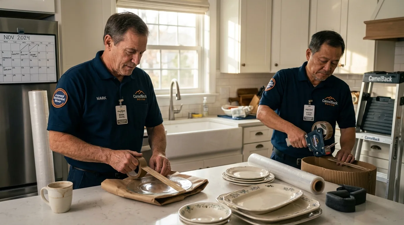 Professional crew packing kitchen dishware in Burnsville, NC